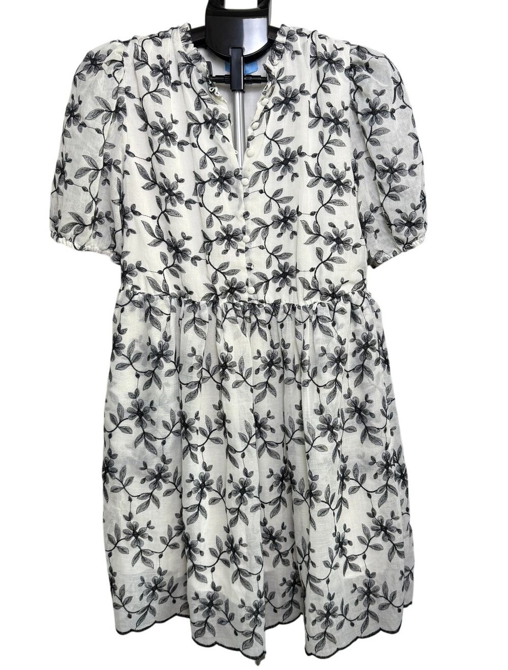 Draper James RSVP Floral Embroidered Puff Sleeve Dress M White Black